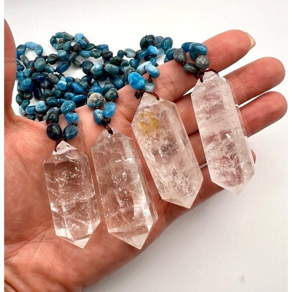 Handmade Jewelry - MANIFEST Apatite + DT Quartz Mala Necklace Pendant